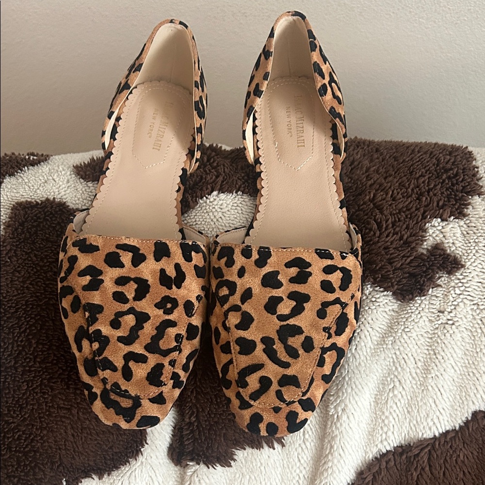 Leopard Print Pointed Toe Women's Flats - Tan/Black